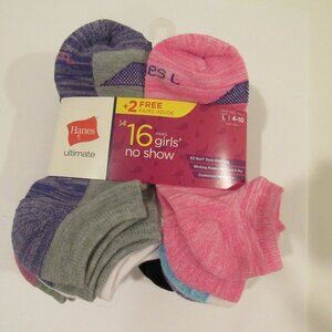 NEW GIRLS' PACKAGE OF 16 NO SHOW SOCKS SIZE LARGE
